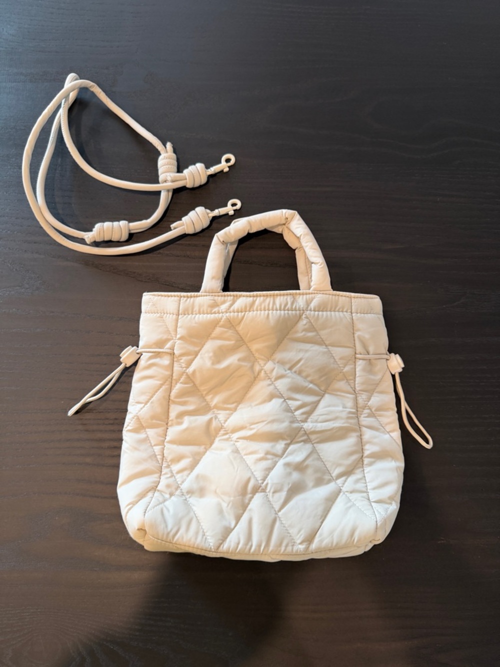 Quilted Ivory Tote Bag with Detachable Strap